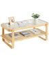 Rattan Rectangular Coffee Table with Tempered Glass Top, 45 Inch, Natural Wood Legs