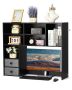 Desktop wooden shelf with 3 tiers and two drawers, black, 37x10x31.1"