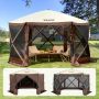 Pop-up gazebo tent with mesh, 12.5x12.5 feet, brown, 6 sides, wind flaps