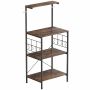 Kitchen shelf, 4 tiers, 8 hooks, brown/black, 60 × 134.5 × 42 cm