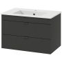 Bathroom cabinet with ceramic washbasin, wall-mounted, 2 drawers, 76 × 46 × 50 cm