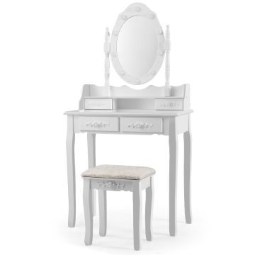Tualetinis staliukas su taburetė 75x40x146cm., baltos spalvos