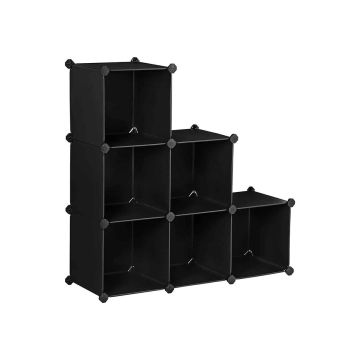 Plastikinė batų lentyna 93 x 31 x 93 cm., 6 skyrių, juodos spalvos