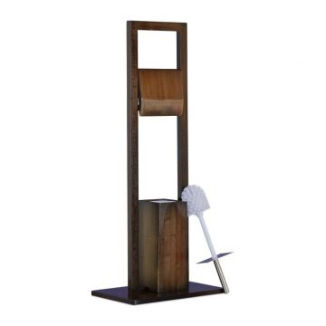 Tualetinio popieriaus stovas su tualeto šepečiu 82x36x21cm., tamsiai rudos/sidabrinės spalvos
