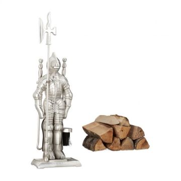 Rinkinys iš 4 židinio įrankių ir stovo 72x21x12,5cm., juodos/sidabrinės spalvos