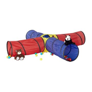 Большой детский игровой тоннель на 4 трубы 45х250х250см., красный/синий/желтый