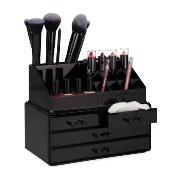 Makiažo organizatorius su stalčiais 19x24x13,5cm., juodos spalvos