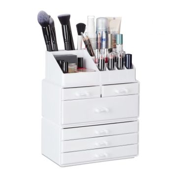 Makiažo organizatorius su stalčiais 29x23,5x14cm., baltos spalvos