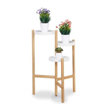 Gėlių stovas su 3 lentynomis 78x53x45cm., šviesiai rudos/baltos spalvos