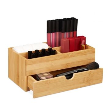 Makiažo organizatorius su stalčių 11x27x15cm., šviesiai rudos spalvos