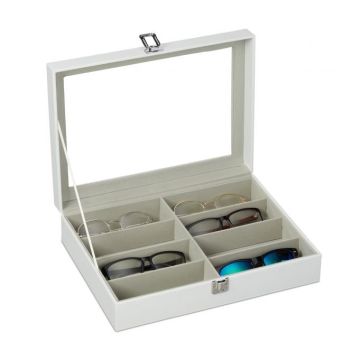 Akinių dėžutė su 8 skyriais 8,5x33,5x24,5cm., plikos/baltos spalvos