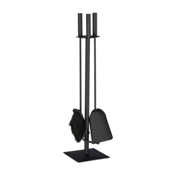 Rinkinys iš 3 židinio įrankių ir stovo 61x15x15cm., juodos spalvos