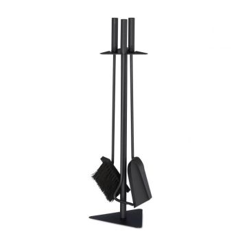 Rinkinys iš 3 židinio įrankių ir stovo 60x18,5x16,5cm., juodos spalvos