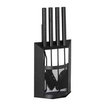 Rinkinys iš 4 židinio įrankių ir stovo 61x28,5x16cm., juodos spalvos