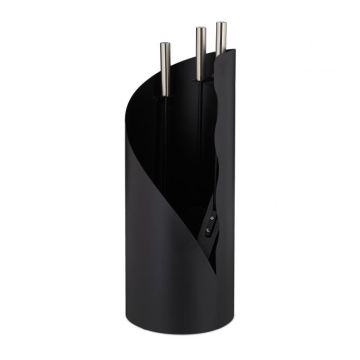 Rinkinys iš 3 židinio įrankių ir stovo 55x20cm., juodos/sidabrinės spalvos