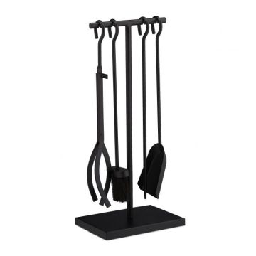 Rinkinys iš 4 židinio įrankių ir stovo 57x25x18cm., juodos spalvos
