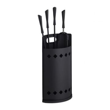 Rinkinys iš 4 židinio įrankių ir stovo 44x25,5x15cm., juodos spalvos