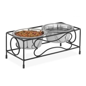 Миски с подставкой 13,5х36х17,5см., цвет черный/серебристый