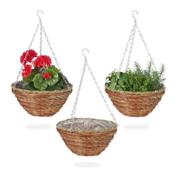 Rinkinys iš 3 kabančių vazonų 16x31cm., rudos/žalios/sidabrinės spalvos