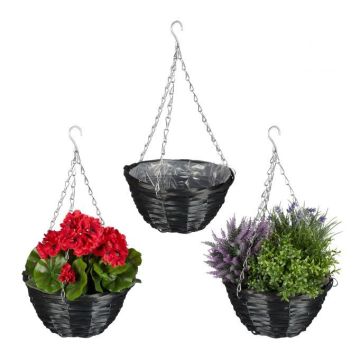 Rinkinys iš 3 kabančių vazonų 13x25cm., juodos/sidabrinės spalvos