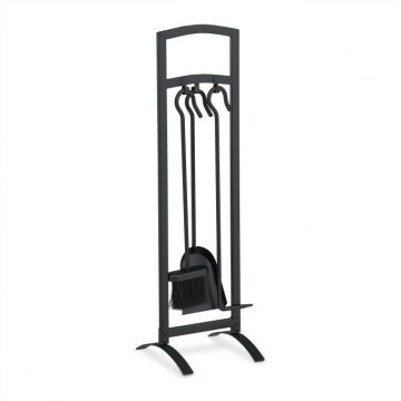 Rinkinys iš 3 židinio įrankių ir stovo 73x21x21cm., juodos spalvos