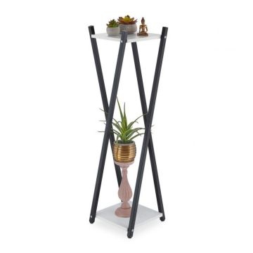Gėlių stovas su 2 lentynomis 99x29x29cm., juodos/baltos spalvos