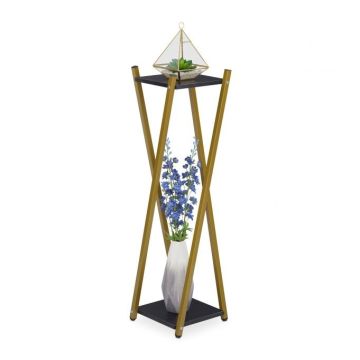 Gėlių stovas su 2 lentynomis 99x29x29cm., auksinės/juodos spalvos