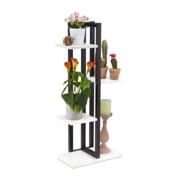 Gėlių stovas su 4 lentynomis 93x42,5x22,5cm., juodos/baltos spalvos