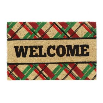 Придверный коврик "Welcome" 60х40 см., светло-коричневый/зеленый/красный/черный