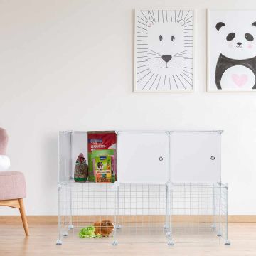 Aptvaras graužikams su 3 dėžėmis 72x110x75cm., baltos spalvos