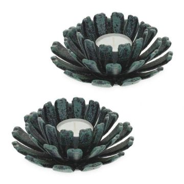 Rinkinys iš 2 žvakidžių 13,5x6cm., tamsiai žalios/juodos spalvos