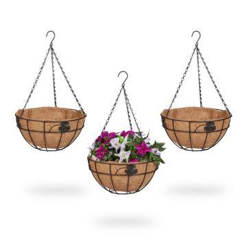 Rinkinys iš 3 kabančių vazonų 48x31cm., juodos/šviesiai rudos/sidabrinės spalvos