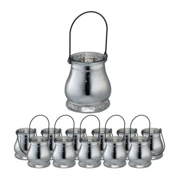 Rinkinys iš 12 žvakidžių 5x10x8cm., juodos/sidabrinės spalvos