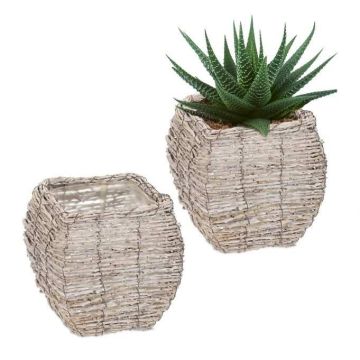 Rinkinys iš 2 sodo vazonų 20x20x20cm., šviesiai rudos/baltos spalvos