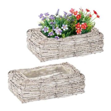 Rinkinys iš 2 sodo vazonų 8x27x17cm., šviesiai rudos/baltos spalvos