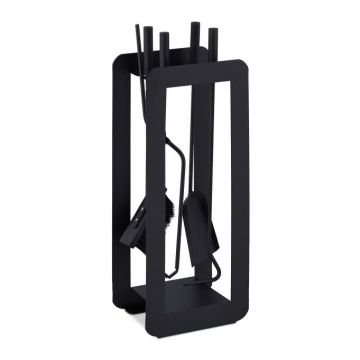 Rinkinys iš 4 židinio įrankių ir stovo 60x22,5x16cm., juodos spalvos