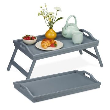 Комплект из 2 складных подносов для кровати 24x60x30 см, серый