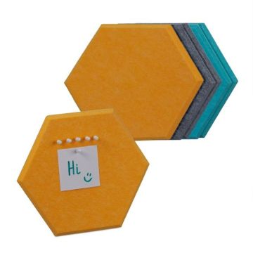 Набор из 6 шестиугольных досок для объявлений 26x30x0,9 см., синий/желтый/серый