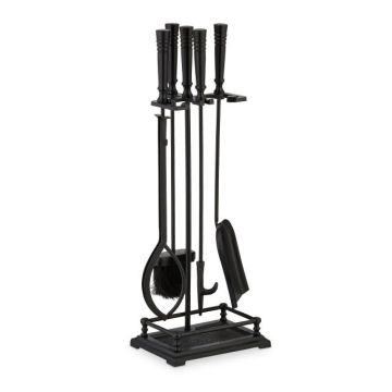 Rinkinys iš 4 židinio įrankių ir stovo 64x23x16cm., juodos spalvos
