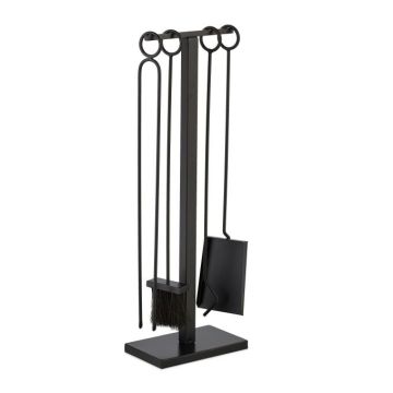 Rinkinys iš 4 židinio įrankių ir stovo 77,5x25,5x15,5cm., juodos spalvos