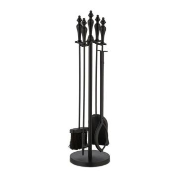 Rinkinys iš 4 židinio įrankių ir stovo 77x20,5cm., juodos spalvos