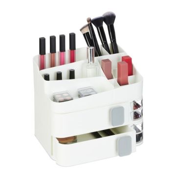 Makiažo organizatorius su stalčiais 21,5x26x21cm., baltos spalvos
