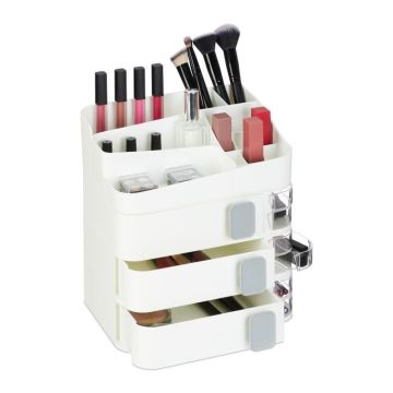 Makiažo organizatorius su stalčiais 27,5x26x21cm., baltos spalvos