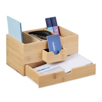 Rašymo priemonių organizatorius su 2 skyriais 12x24x14,5 cm., šviesiai rudos spalvos