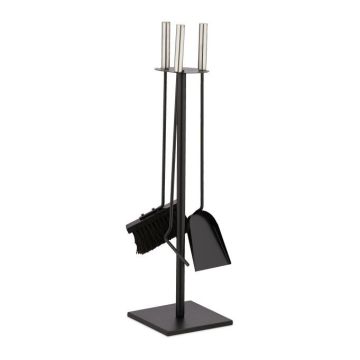 Rinkinys iš 3 židinio įrankių ir stovo 67x17x17cm., juodos/sidabrinės spalvos