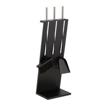 Rinkinys iš 3 židinio įrankių ir stovo 72x23x17cm., juodos/sidabrinės spalvos