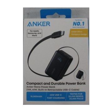 Nešiojamoji baterija Anker A1638H11, su ištraukiamu USB-C kabeliu