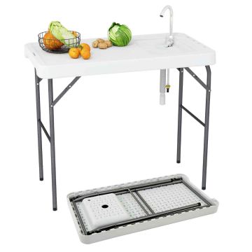 Туристический складной стол 108x58x93см, белый/серый