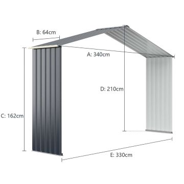 Sodo sandėliuko prailginimo stogas 340x64x210cm., tamsiai pilkos spalvos