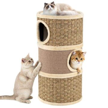 3 aukštų kačių namelis su draskykle, 70 cm, rudas